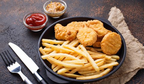 French fries and chicken nuggets