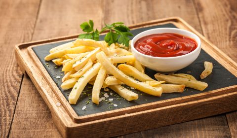 French fries with tomato sauce